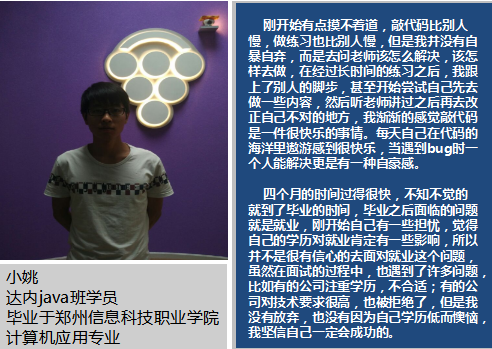 大专生参加达内java培训敲开职场大门获12K高薪